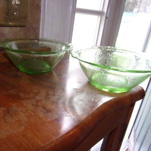 Set Green Depression Glass Cereal Soup Berry Bowls